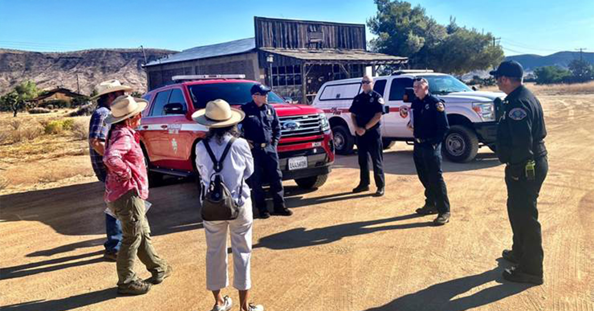 Cal Fire and San Bernardino County Fire officials conducting Pioneertown neighborhood site visits last Fall with local residents to assess wildfire resiliency needs as part of a new Firewise Community effort underway.